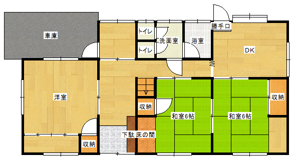 宇野小学校区　構造：木造土地面積:190.16平米 ( 57.52坪 )　建物面積:128.09平米 ( 38.74坪 )　