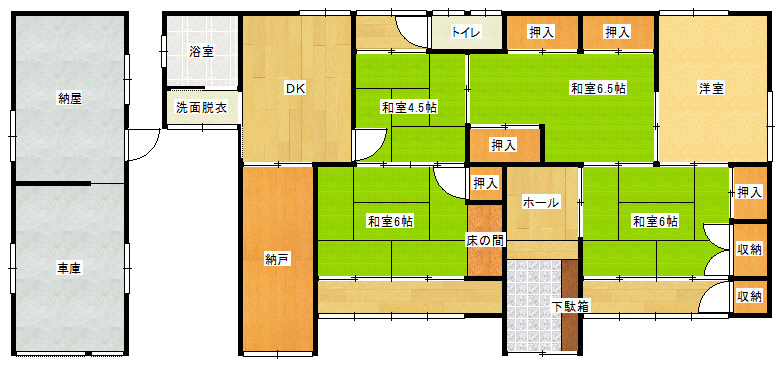 日比小学校区　構造：木造土地面積:208.26平米 ( 62.99坪 )　建物面積:155.6平米 ( 47.06坪 )　